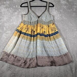 Johnny Was Dress Womens Medium Gray Yellow Boho Floral Empire Waist Sleeveless
